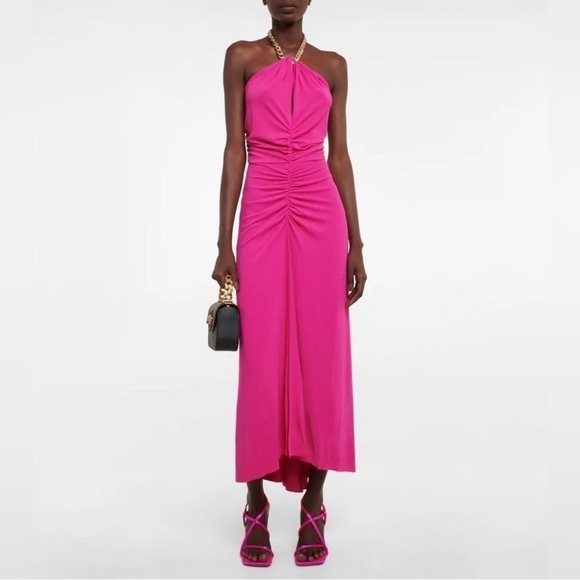 NWT Veronica Beard Reze Jersey Chain Halter Neck Ruched Maxi Dress Pink sz XL - Picture 2 of 11